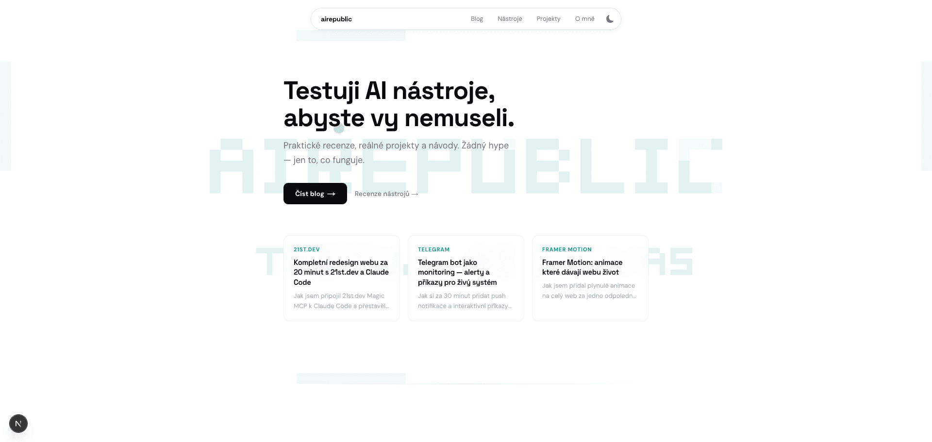 Kompletní redesign webu za 20 minut s 21st.dev a Claude Code
