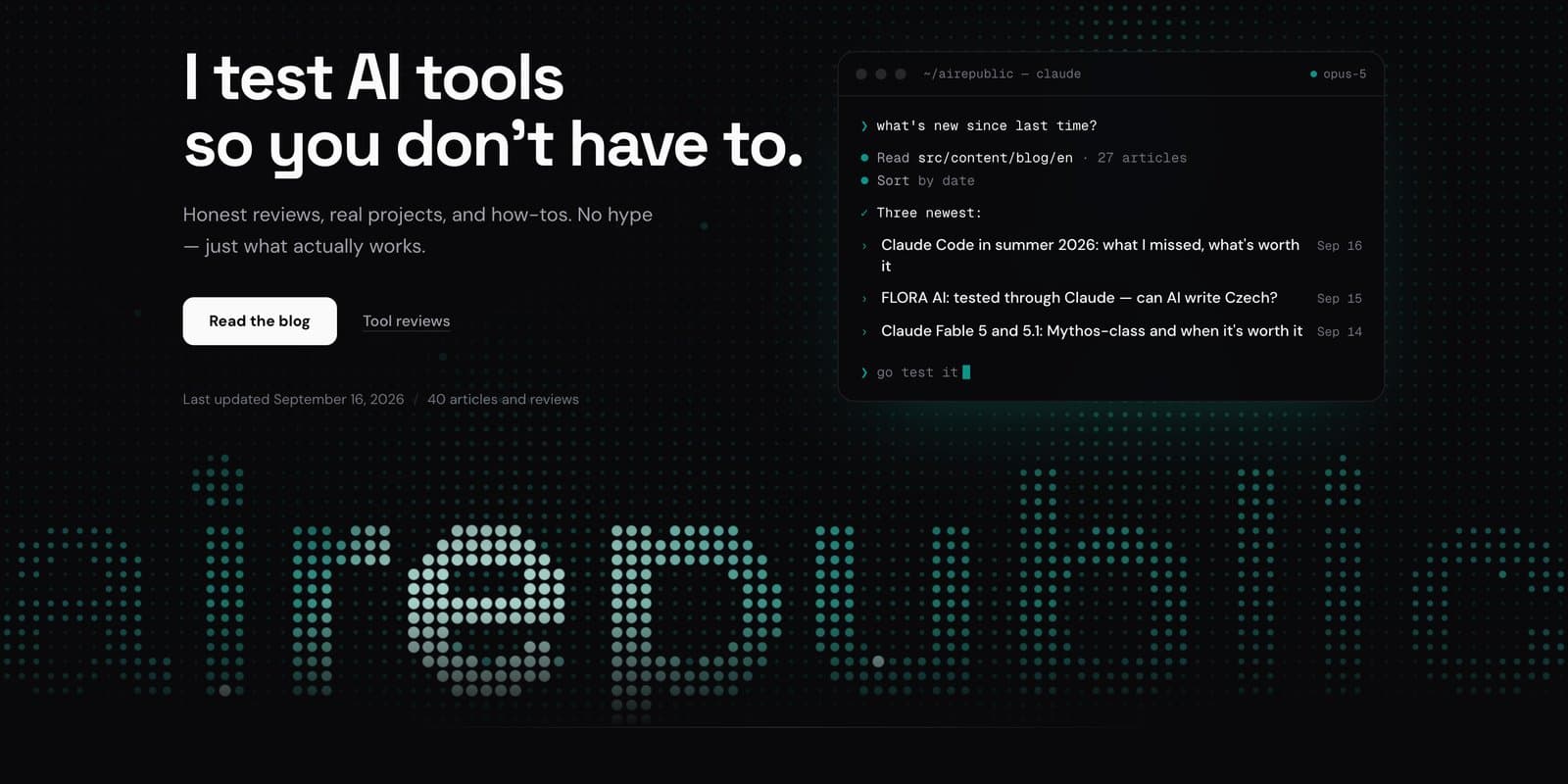 New hero: a WebGL shader, an agent console and Opus 5