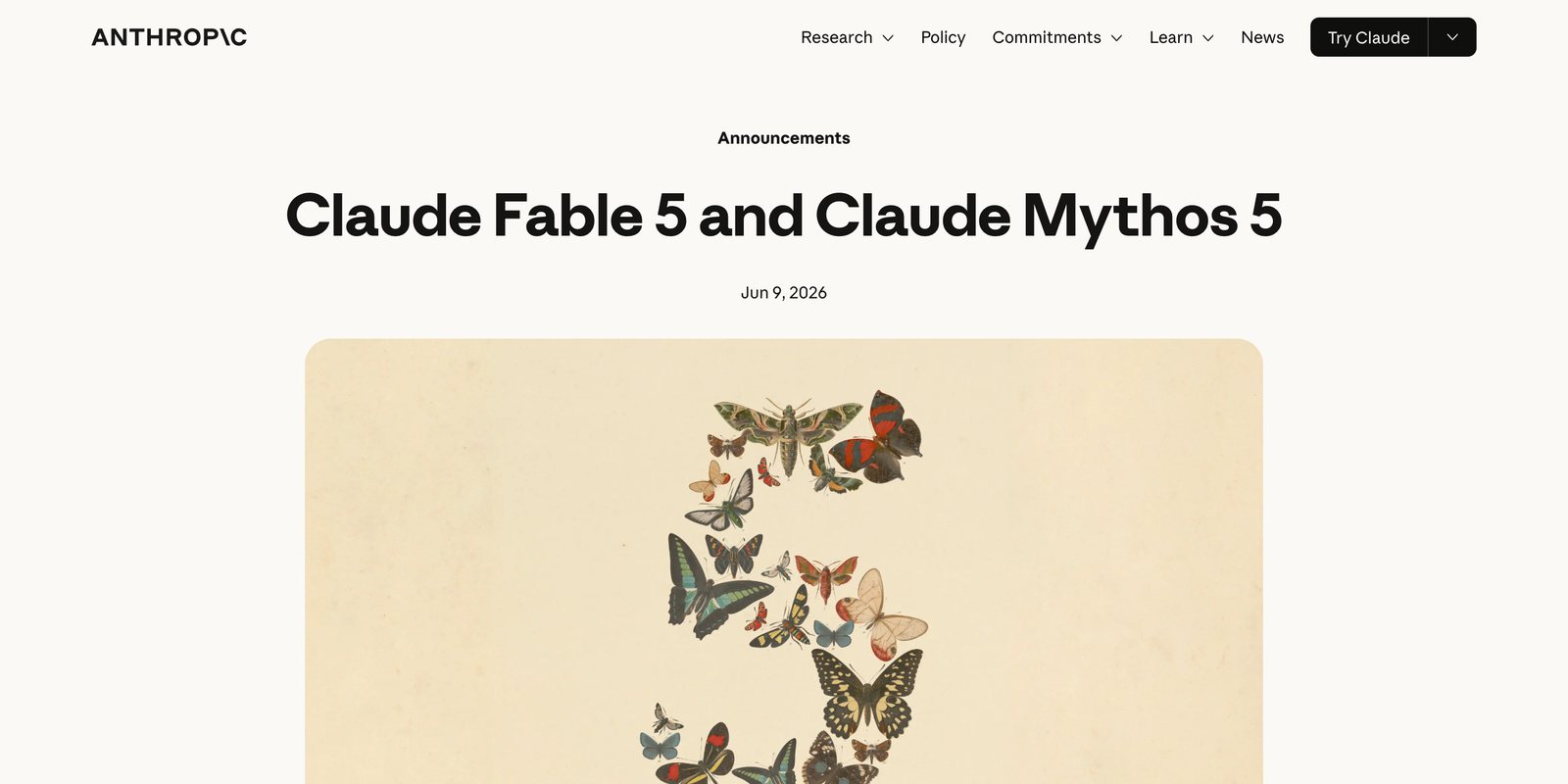 Oznámení Claude Fable 5 a Mythos 5 z 9. června